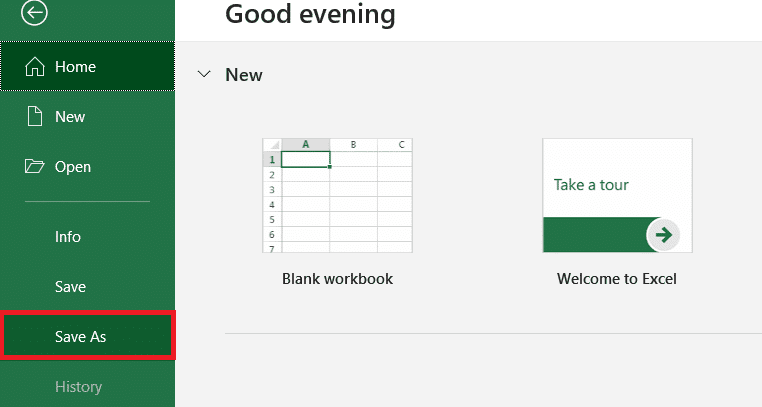 Klik op het tabblad Bestand in het deelvenster linksboven.  klik vervolgens op de optie Opslaan als in de lijst.