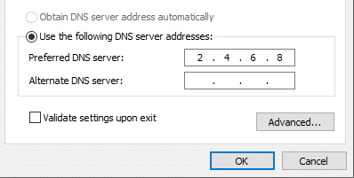 เซิร์ฟเวอร์ DNS ที่ต้องการ ให้ป้อนที่อยู่ IP ของเซิร์ฟเวอร์ที่ให้ความละเอียด DNS