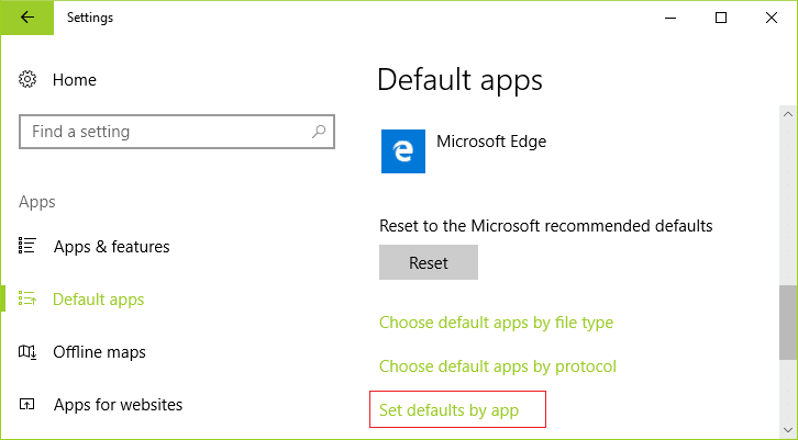 В разделе «Приложения по умолчанию» нажмите «Установить значения по умолчанию для приложения».
