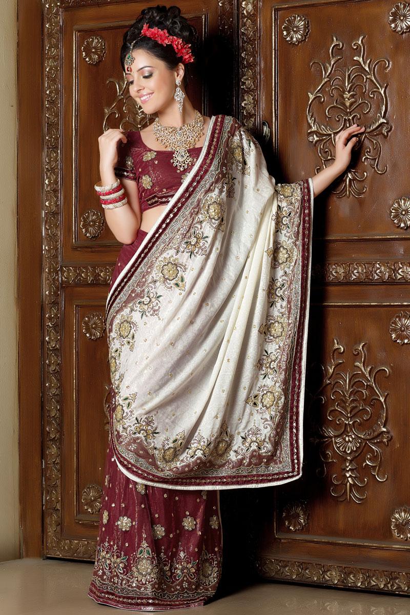 White and Red Designer Saree