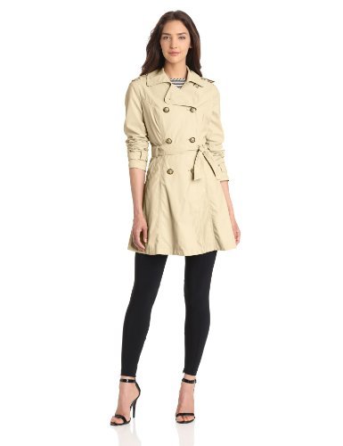 Jessica Simpson Women's Double Breasted Fit And Flare Trench, Light Khaki, Small