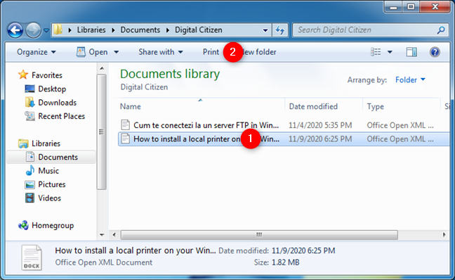 Cách in từ Windows 7: Tùy chọn Print từ Windows Explorer