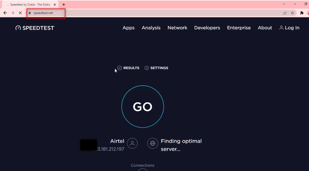 Navštivte web Speedtest.  Oprava Telegram Web nefunguje