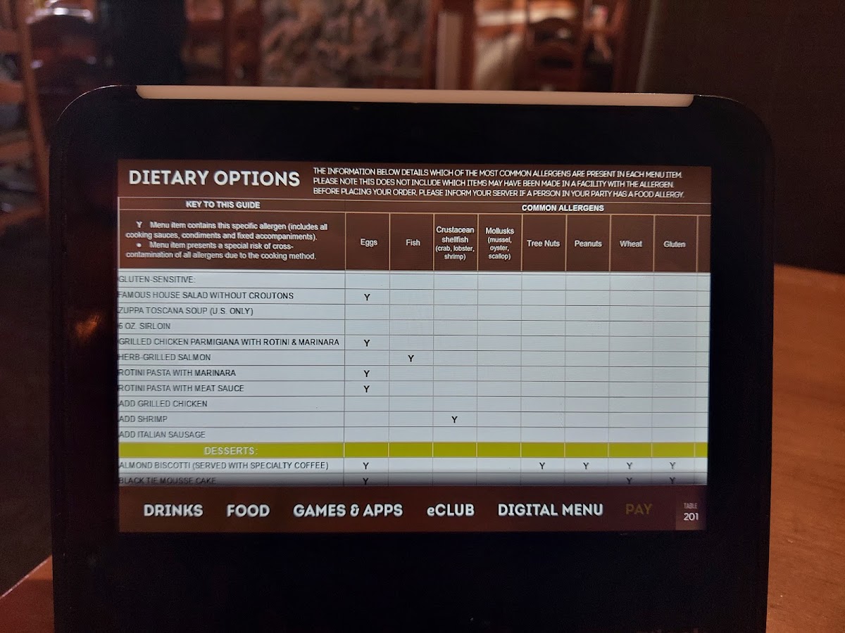 Olive Garden gluten-free menu