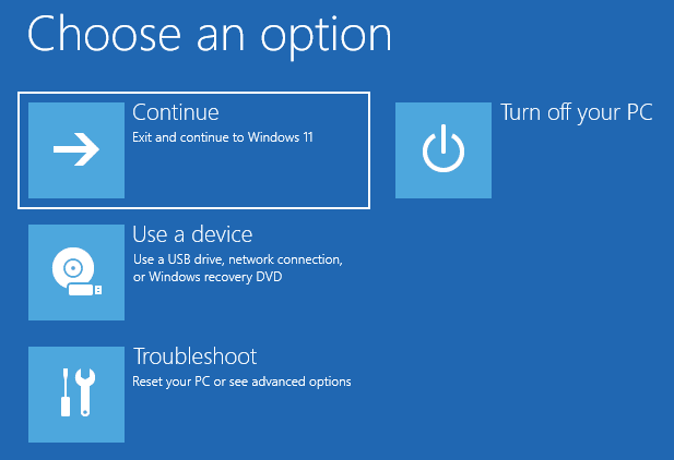 Fare clic o toccare Continua per caricare Windows