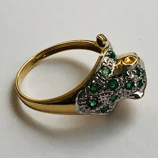 14K Gold and Green Stone Panther Ring