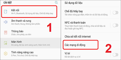 Vào Các mạng di động trong Kết nối