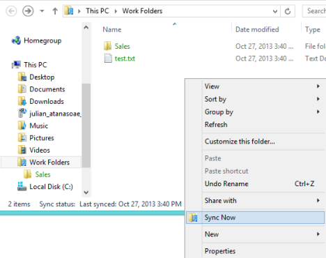 Windows 8.1、Work Folders、セットアップ