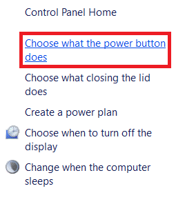 Ngăn bên trái trong Power Options Windows