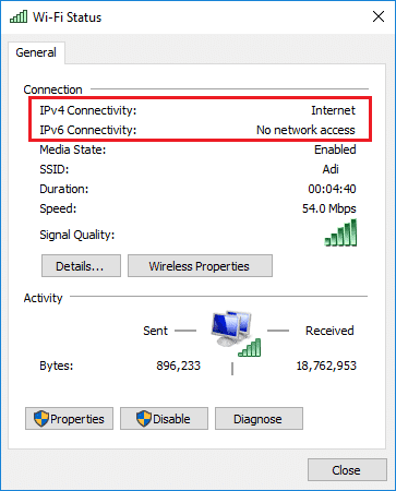 Windows 10에서 인터넷에 액세스할 수 없음을 표시하는 IPv6 수정