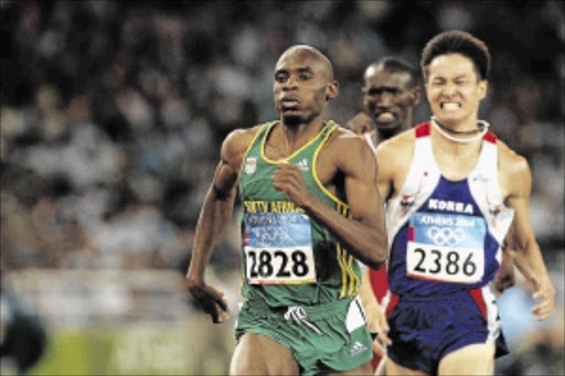 BULLET : The memorial service of Mbulaeni Mulaudzi, seen here winning the 800m race in Athens, will be held today Photo: Gallo Images