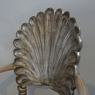 Silver Leaf Shell Back Armchair Pair