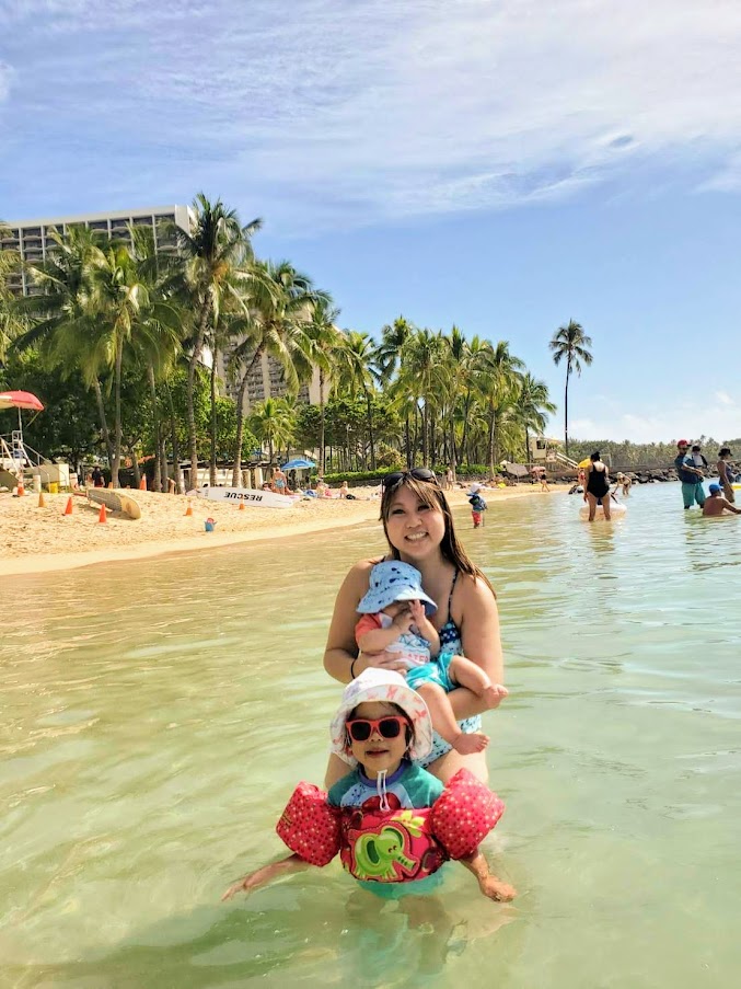 Staying at the Aston Waikii Beach Tower, right across from Waikiki Beach especially Kuhio Beach which is protected by a sea wall making it very accessible to lil kids