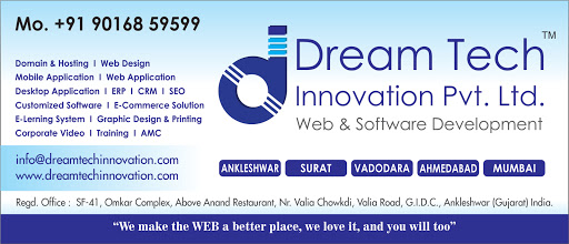 Dream Tech Innovation™ Private Limited | Dream Tech Developers, SF 41, Omkar Complex, Above Anand Restaurant, Ankleshwar 393002, Dist. Gujarat, Valia Rd, GIDC, Ankleshwar GIDC, Ankleshwar, Gujarat 393002, India, Software_Company, state GJ