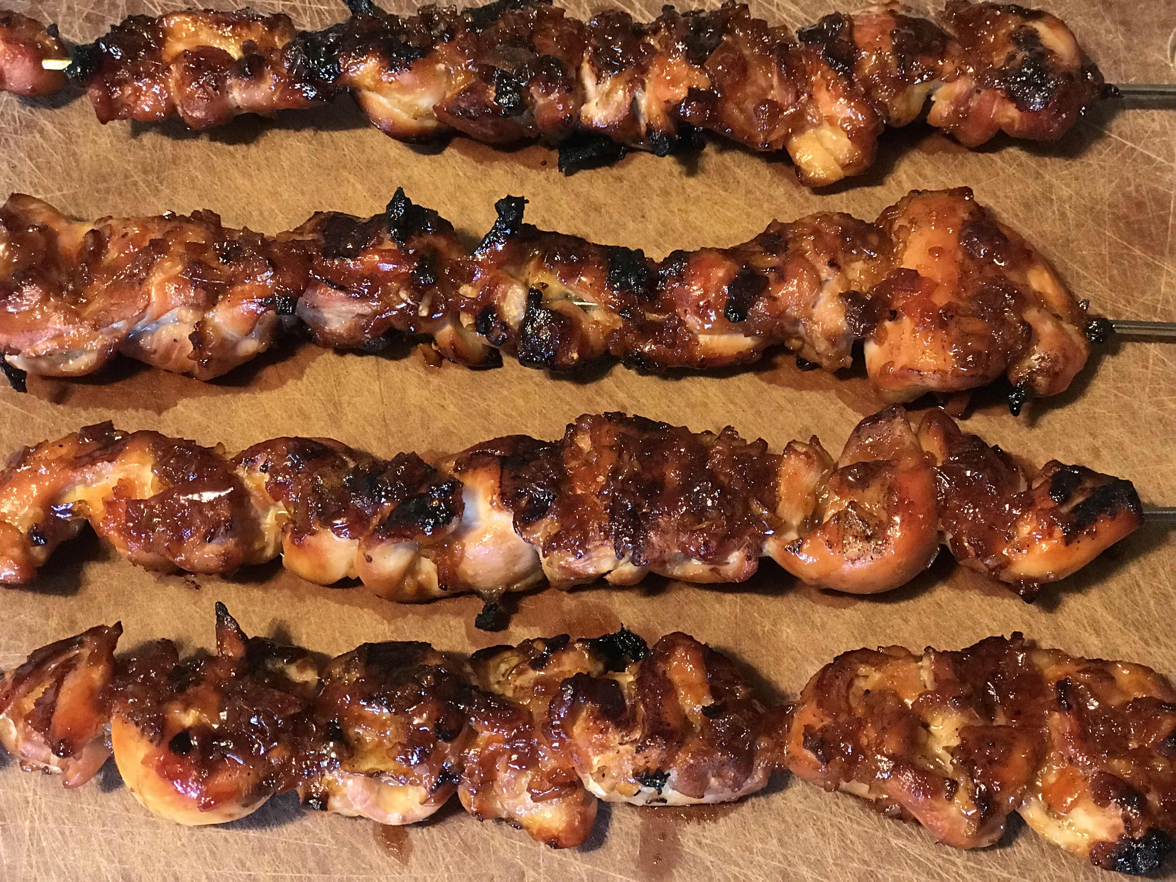 Crispy Caramel Chicken Skewers finished