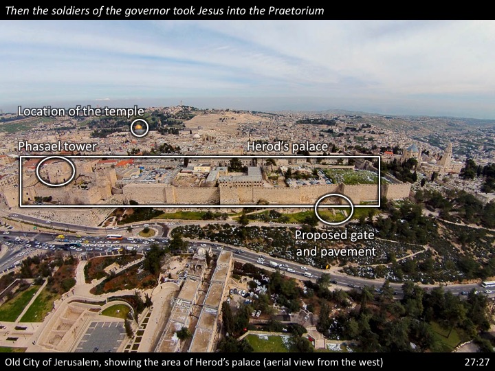 Western wall of Jerusalem with entrance gate to Praetorium