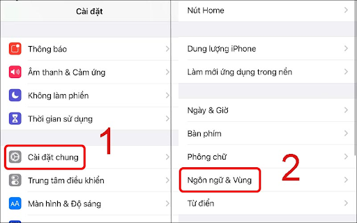 Chọn Ngôn ngữ và vùng trên iPhone