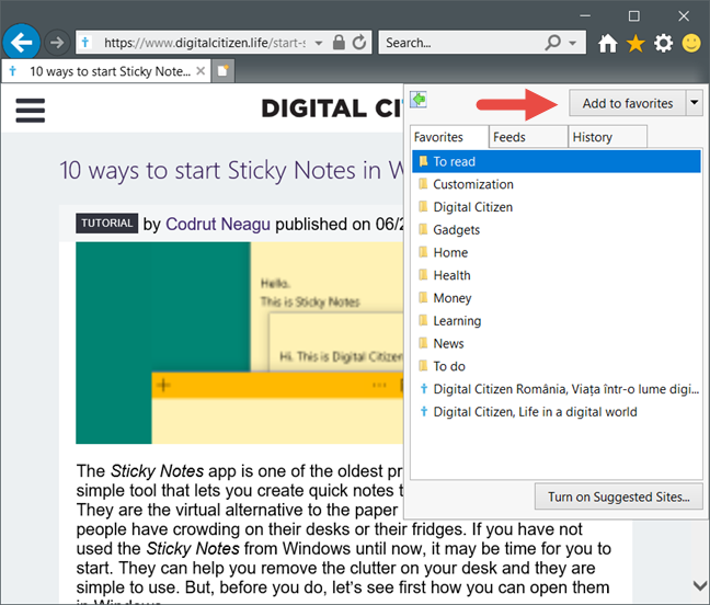 Internet Explorer, mục yêu thích