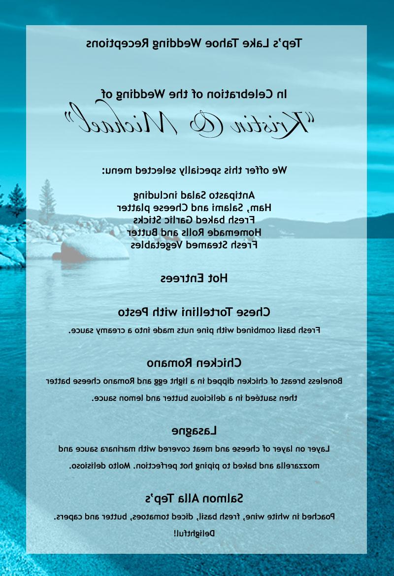 Wedding Reception menu by