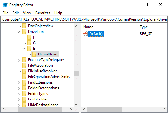 Seleccione Defaulticon luego, en el panel derecho de la ventana, haga doble clic en la cadena (Predeterminada)