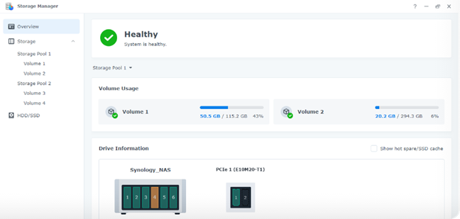 ตัวจัดการพื้นที่เก็บข้อมูลใน DSM 7