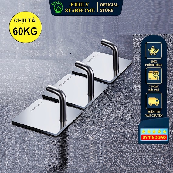 Móc Dán Tường Inox 304 Jodily Starhome Treo Đồ Nặng, Treo Thớt, Nồi Niêu Inox 304 Chống Nước Chống Rỉ Dán Mọi Bề Mặt