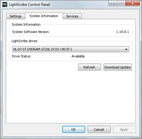 Panel de control de LightScribe