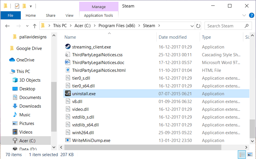 Usar el programa de desinstalación predeterminado