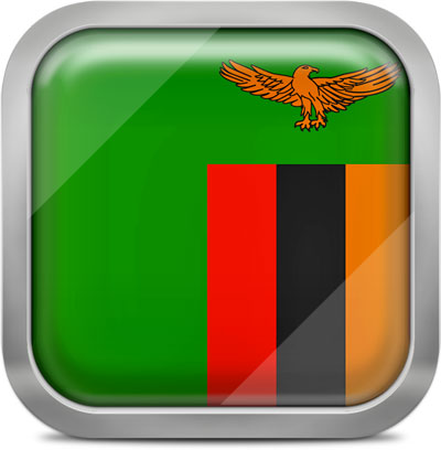 Zambia square flag with metallic frame
