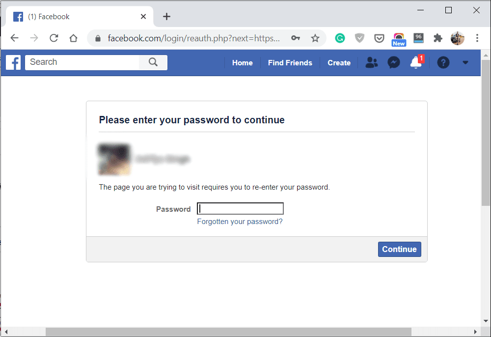 Digita la password del tuo account Facebook, quindi fai clic su continua