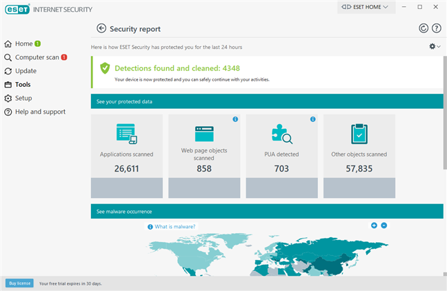 Informes y registros de seguridad disponibles en ESET Internet Security