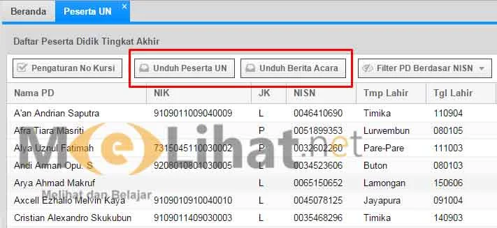 Unduh data calon peserta UN dan Berita Acara 