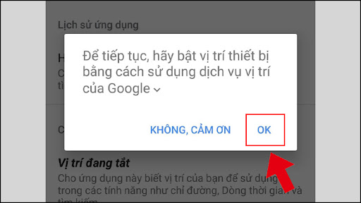 Bấm OK để cấp quyền