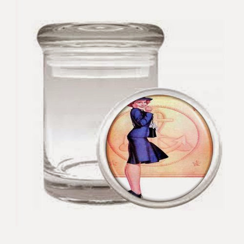  Vintage Navy Sailor Petty Girl Pin Up Odorless Air Tight Medical Glass Jar D-073