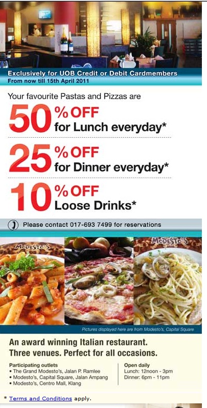 Modestos Promotion with UOB )UOB Modestos Promotion with UOB