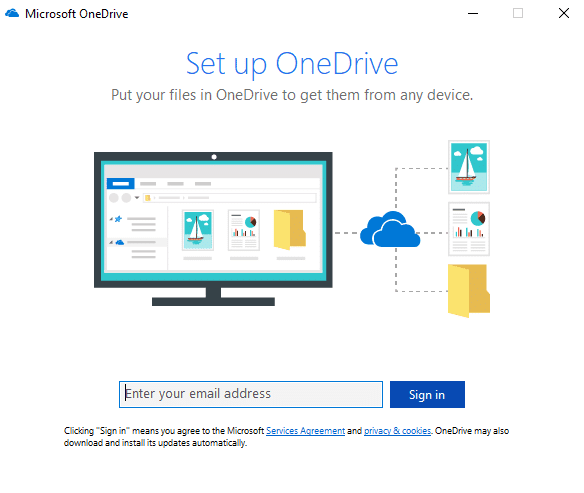 ค้นหา OneDrive โดยใช้แถบค้นหาแล้วกด Enter