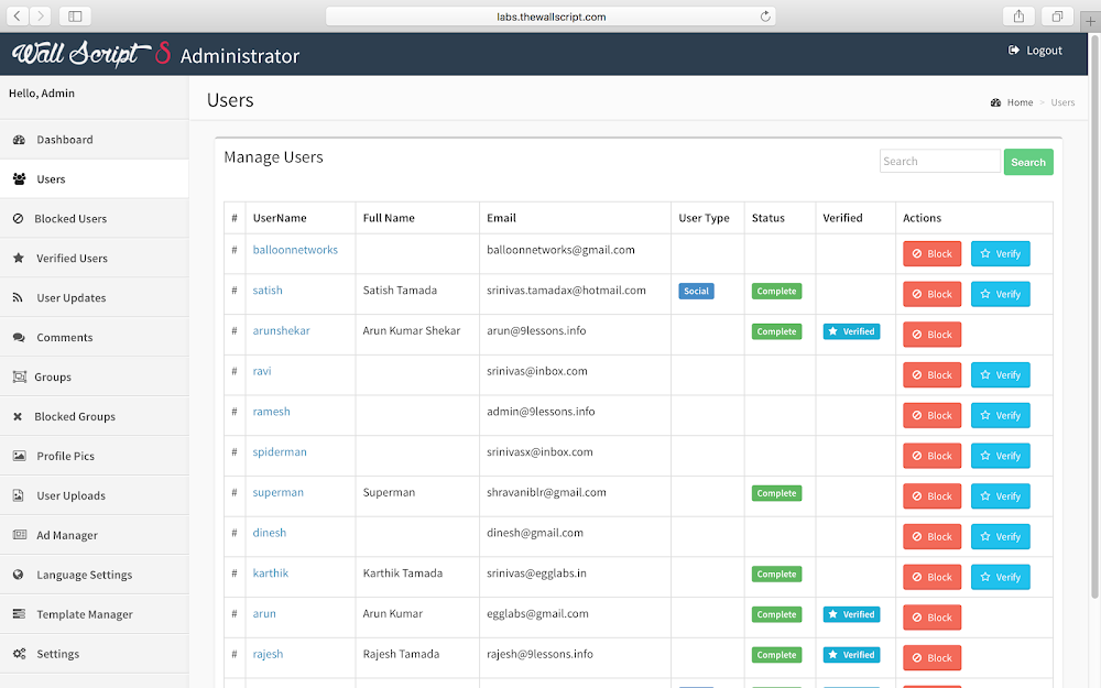 socila admin users