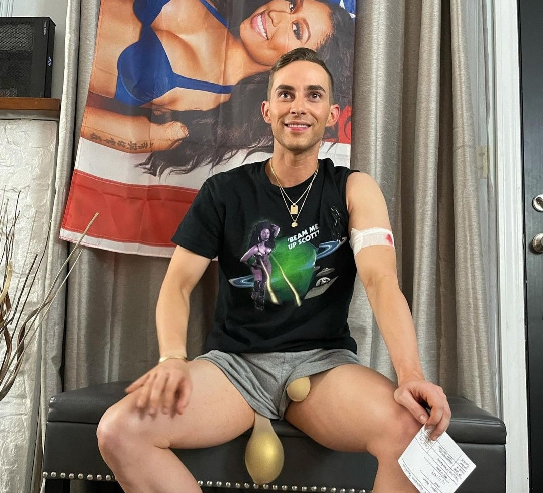 Adam Rippon dressed as Nicki Minaj's 'cousin's friend' with the "swollen testicles" for Halloween
