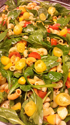 Lemony Spinach and Pasta Salad with Cherry Tomatoes and Feta Recipe: very easy to make and quick to prepare the day before, and substantial enough to feed a group and can be cold or room temperature, perfect for a potluck recipe