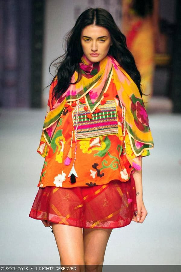 Marie walks the ramp for fashion designer Anupama Dayal on Day 1 of the Wills Lifestyle India Fashion Week (WIFW) Spring/Summer 2014, held in Delhi.