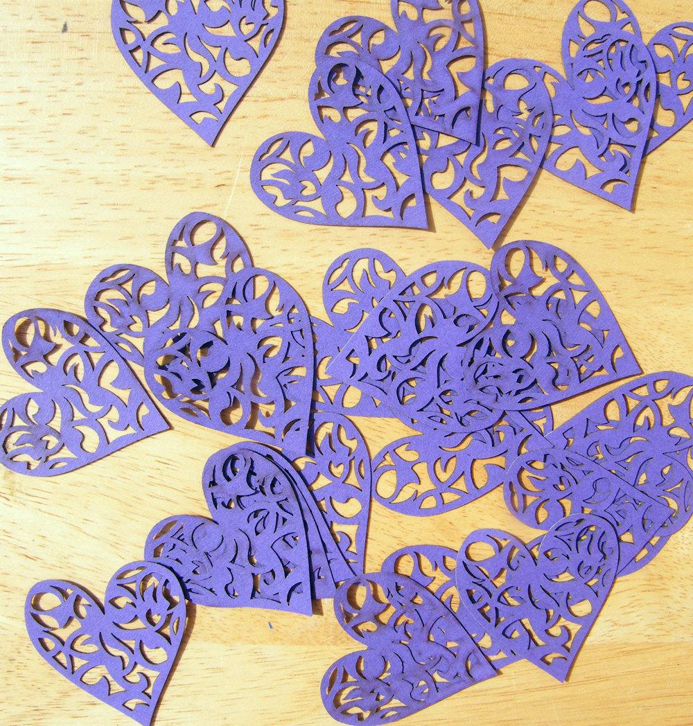 A pack of 25 purple card heart