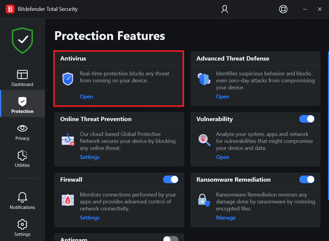 Interface de l'application antivirus.  Comment réparer l'erreur VCRUNTIME140.dll manquant sous Windows 11