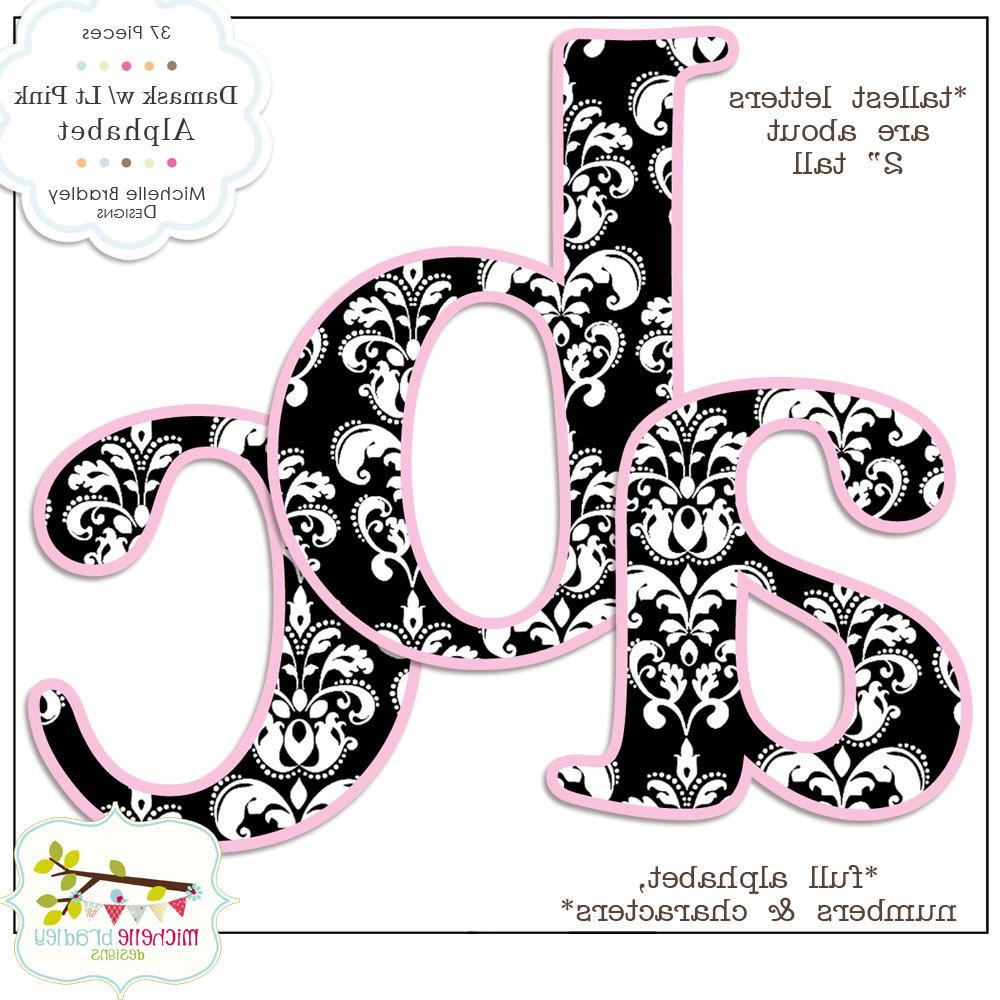 Black Damask with Light Pink Alphabet Set