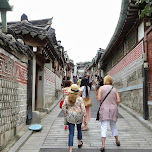 western ladies at bukchon hanok village in Seoul, South Korea 