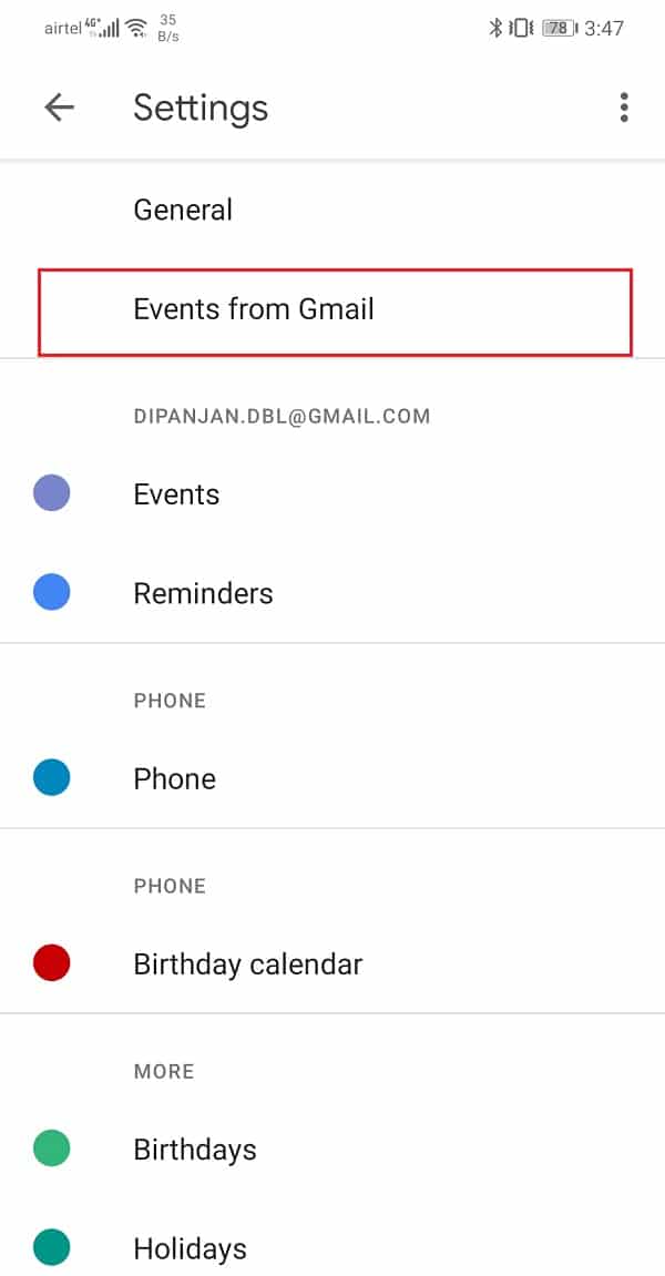 Нажмите на события в Gmail |  Восстановить отсутствующие события календаря Google на Android