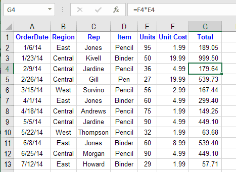 dati excel