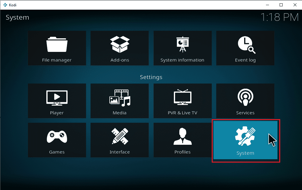 Выберите Система в настройках Kodi.  Как скачать музыку в Коди