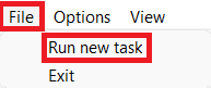 Menu File in Task Manager
