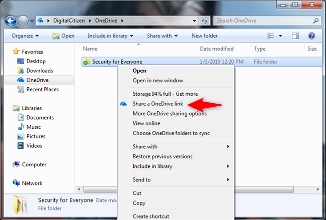 Поделитесь ссылкой OneDrive