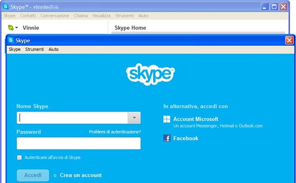 Entrare su Skype con più account
